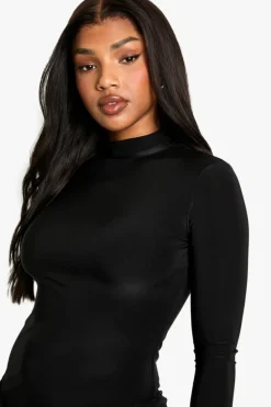 Bodycon Dresses*boohoo Ruched Front Drape Long Sleeve Mini Dress black