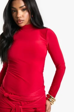 Bodycon Dresses|Dresses*boohoo Ruched Front Drape Long Sleeve Mini Dress red