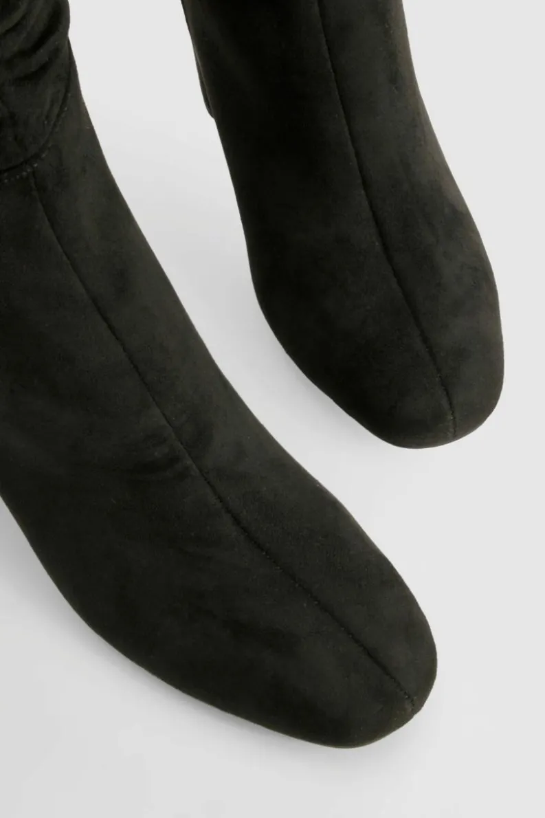 Heels|Over The Knee Boots*boohoo Ruched High Block Heeled Knee High Boots black