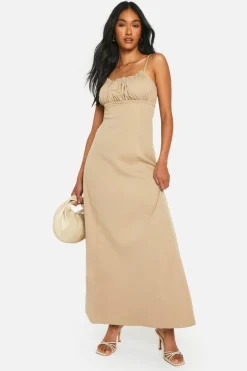 Smock Dresses*boohoo Ruched Maxi Dress stone