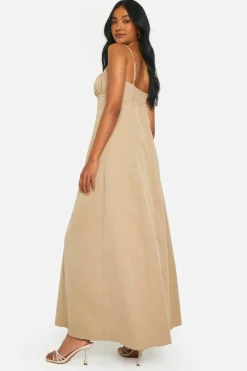 Smock Dresses*boohoo Ruched Maxi Dress stone