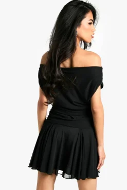 Skater Dresses*boohoo Ruched Pleated Hem Mini Dress black