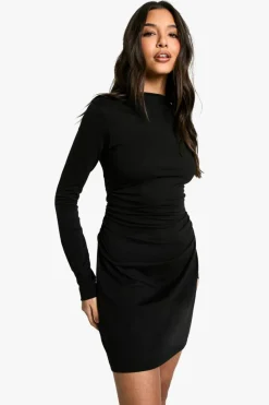T-Shirt Dresses|Shirt Dresses*boohoo Ruched Shoulder Pad T-shirt Mini Dress black