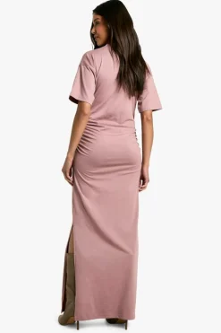 T-Shirt Dresses|Shirt Dresses*boohoo Ruched Side T-shirt Midaxi Dress mauve