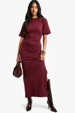 T-Shirt Dresses|Shirt Dresses*boohoo Ruched Side T-shirt Midaxi Dress merlot