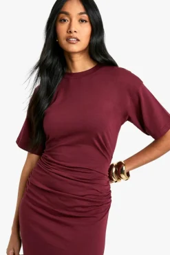 T-Shirt Dresses|Shirt Dresses*boohoo Ruched Side T-shirt Midaxi Dress merlot