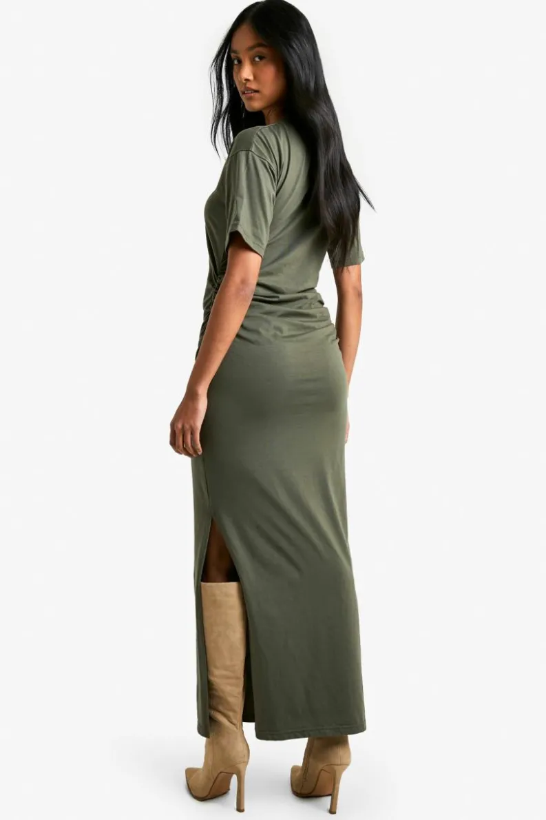 T-Shirt Dresses|Shirt Dresses*boohoo Ruched Side T-shirt Midaxi Dress dark olive