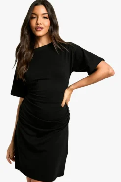 T-Shirt Dresses|Shirt Dresses*boohoo Ruched Side T-shirt Mini Dress black