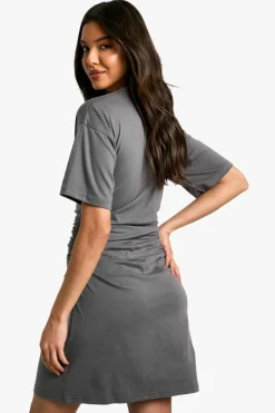 T-Shirt Dresses|Shirt Dresses*boohoo Ruched Side T-shirt Mini Dress charcoal