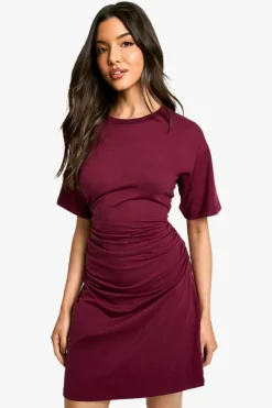 T-Shirt Dresses|Shirt Dresses*boohoo Ruched Side T-shirt Mini Dress merlot