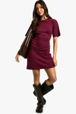 T-Shirt Dresses|Shirt Dresses*boohoo Ruched Side T-shirt Mini Dress merlot