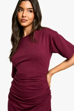 T-Shirt Dresses|Shirt Dresses*boohoo Ruched Side T-shirt Mini Dress merlot