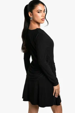 Skater Dresses*boohoo Ruched Slinky Drape Front Mini Dress black
