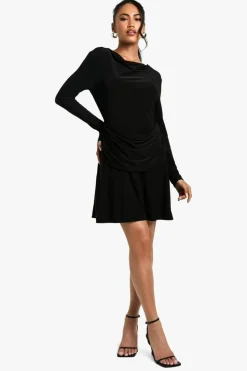 Skater Dresses*boohoo Ruched Slinky Drape Front Mini Dress black