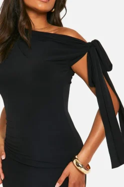 Mini Dresses*boohoo Ruched Slinky Off The Shoulder Mini Dress black