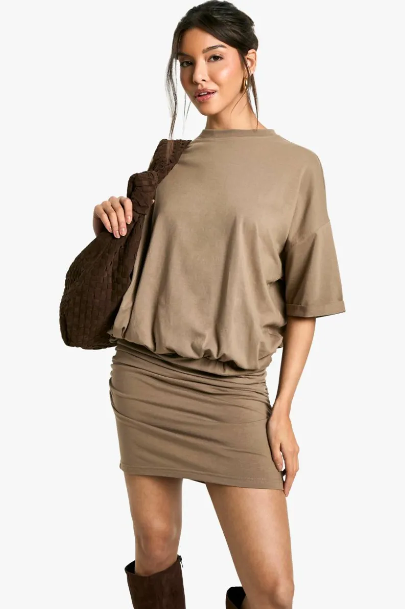 T-Shirt Dresses|Shirt Dresses*boohoo Ruched T-shirt Mini Dress taupe