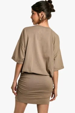 T-Shirt Dresses|Shirt Dresses*boohoo Ruched T-shirt Mini Dress taupe