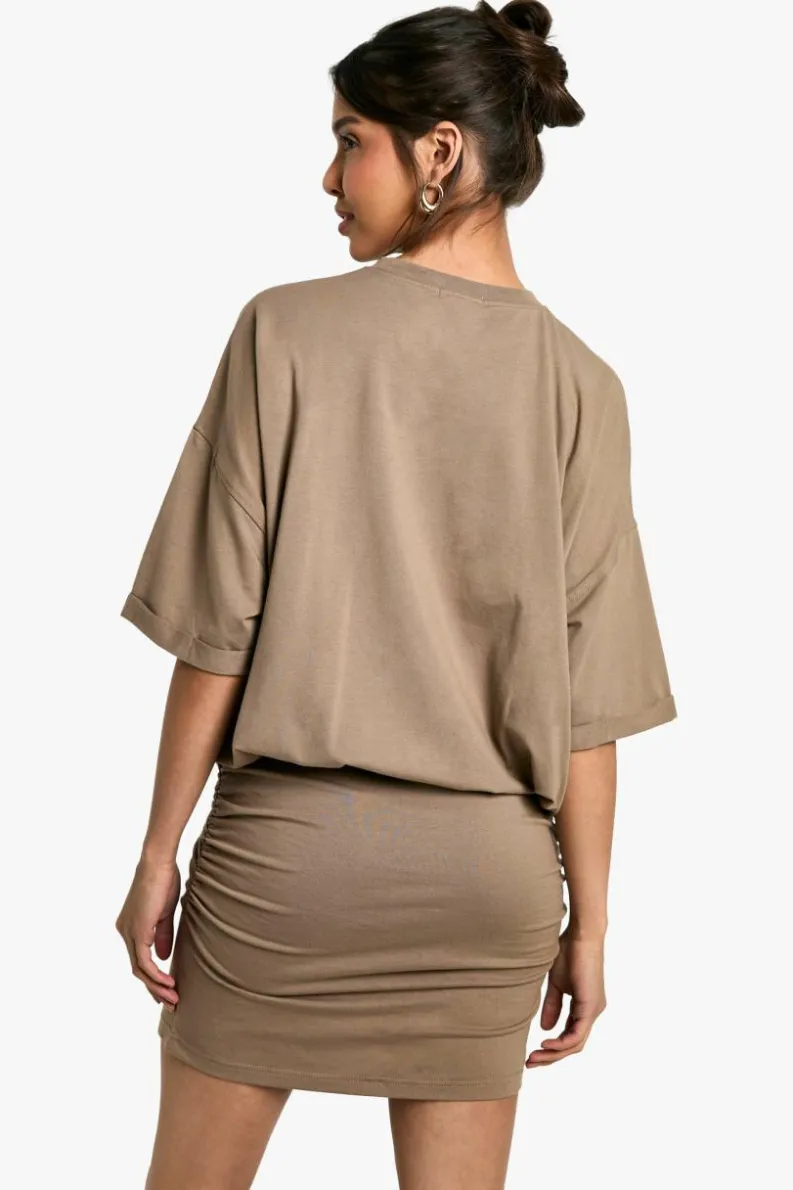 T-Shirt Dresses|Shirt Dresses*boohoo Ruched T-shirt Mini Dress taupe