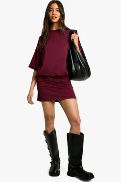 T-Shirt Dresses|Shirt Dresses*boohoo Ruched T-shirt Mini Dress merlot