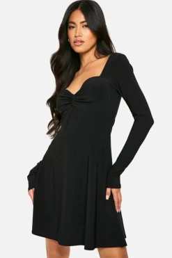A Line Dresses|Skater Dresses*boohoo Ruched Twist Detail A Line Mini Dress black