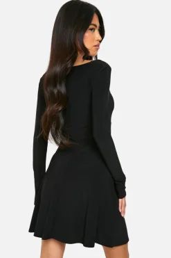 A Line Dresses|Skater Dresses*boohoo Ruched Twist Detail A Line Mini Dress black