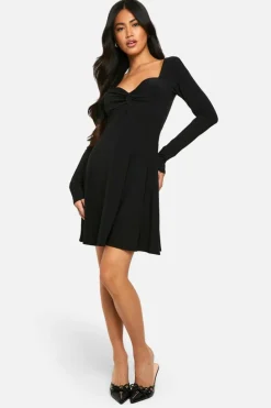 A Line Dresses|Skater Dresses*boohoo Ruched Twist Detail A Line Mini Dress black