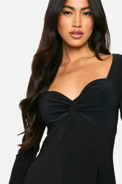A Line Dresses|Skater Dresses*boohoo Ruched Twist Detail A Line Mini Dress black
