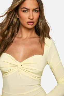 A Line Dresses|Skater Dresses*boohoo Ruched Twist Detail A Line Mini Dress butter
