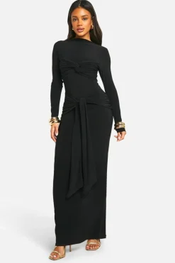 Bodycon Dresses|Maxi Dresses*boohoo Ruched Twist Detail Maxi Dress black