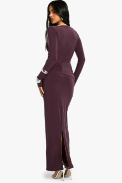 Maxi Dresses*boohoo Ruched Twist Detail Maxi Dress chocolate