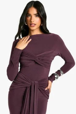 Maxi Dresses*boohoo Ruched Twist Detail Maxi Dress chocolate