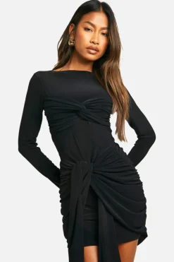 Bodycon Dresses|Mini Dresses*boohoo Ruched Twist Detail Mini Dress black