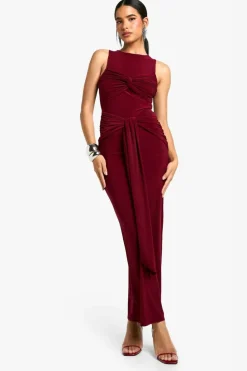 Maxi Dresses*boohoo Ruched Twist Detail Racer Neck Maxi Dress burgundy