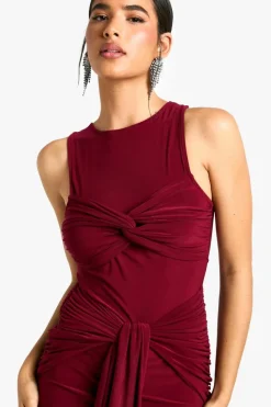 Maxi Dresses*boohoo Ruched Twist Detail Racer Neck Maxi Dress burgundy