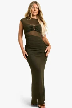 Maxi Dresses*boohoo Ruched Twist Trim Detail Maxi Dress khaki