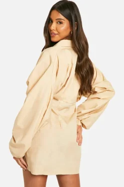 Shirt Dresses*boohoo Ruched Wide Sleeve Shirt Dress stone