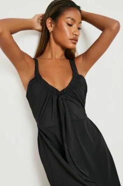 Midi Dresses*boohoo Ruched Woven Midi Dress black
