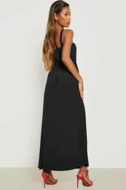Midi Dresses*boohoo Ruched Woven Midi Dress black