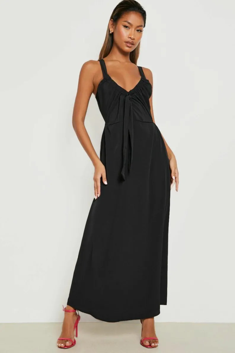 Midi Dresses*boohoo Ruched Woven Midi Dress black