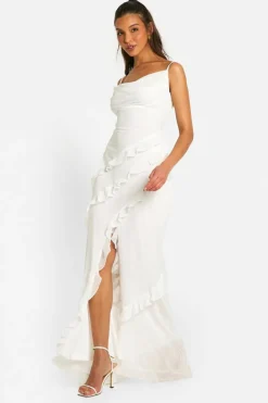 Maxi Dresses*boohoo Ruffle Cowl Split Maxi Dress white