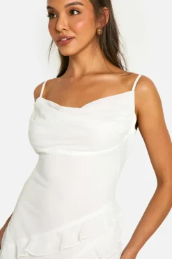 Maxi Dresses*boohoo Ruffle Cowl Split Maxi Dress white