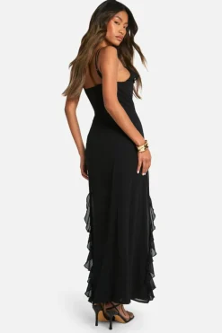 Cami Dresses*boohoo Ruffle Cowl Strappy Maxi Dress black