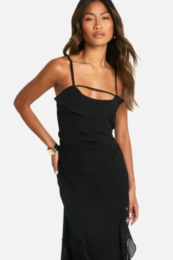 Cami Dresses*boohoo Ruffle Cowl Strappy Maxi Dress black