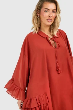 Smock Dresses*boohoo Ruffle Detail Smock Mini Dress chocolate