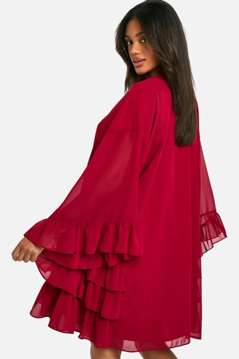 Smock Dresses*boohoo Ruffle Detail Smock Mini Dress burgundy