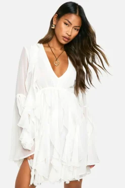 Smock Dresses*boohoo Ruffle Flare Sleeve Mini Dress ivory