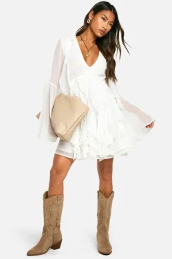 Smock Dresses*boohoo Ruffle Flare Sleeve Mini Dress ivory