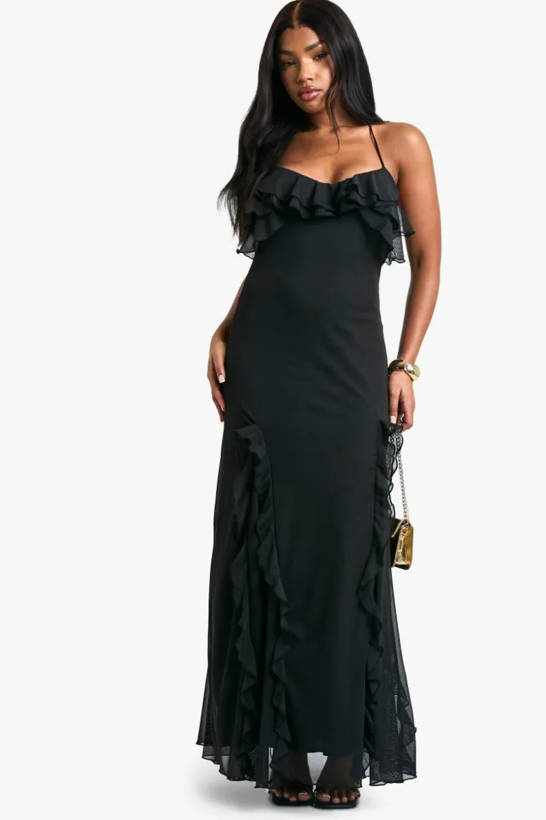 Maxi Dresses|Dresses*boohoo Ruffle Halter Neck Fit and Flare Maxi Dress black