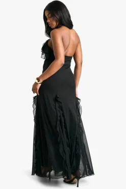 Maxi Dresses|Dresses*boohoo Ruffle Halter Neck Fit and Flare Maxi Dress black