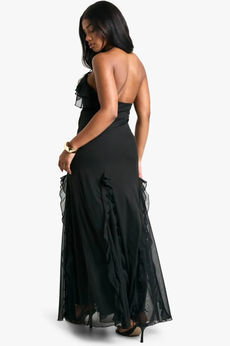 Maxi Dresses|Dresses*boohoo Ruffle Halter Neck Fit and Flare Maxi Dress black